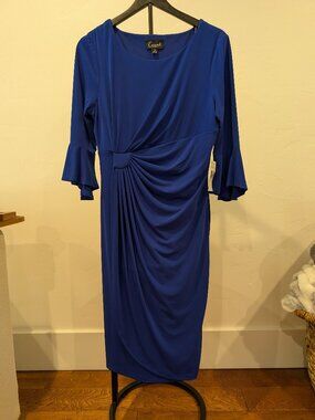 Connected Apparel • Side‑Gathered Sheath Dress • Deep Cobalt • Size 10